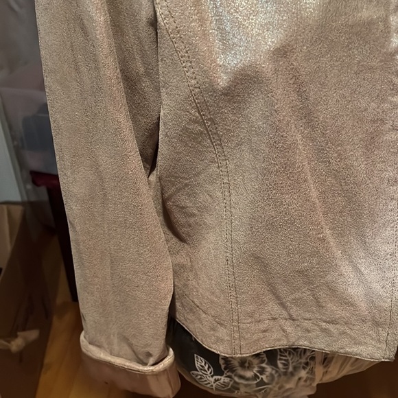 Newport News size 14 silver metallic leather jacket lined mandarin collar - Picture 8 of 14